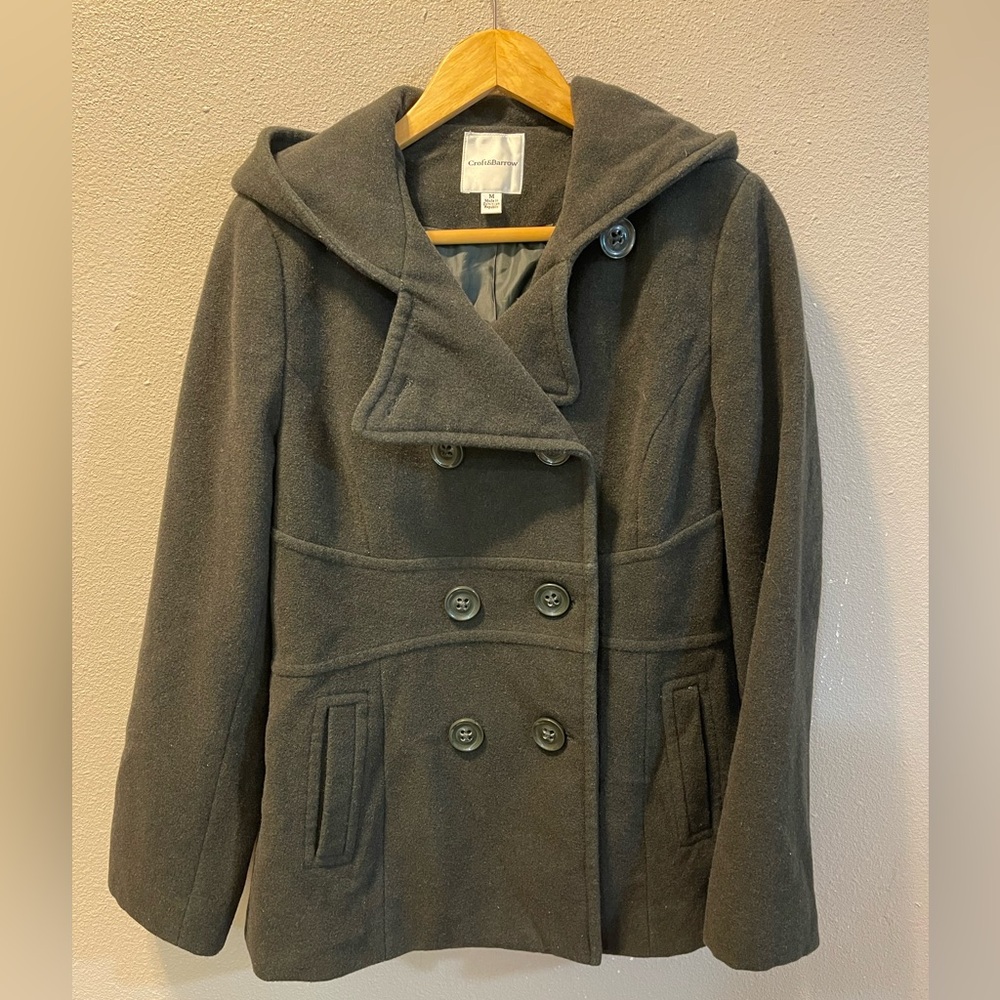 BLACK Croft & Barrow Hooded Pea Coat